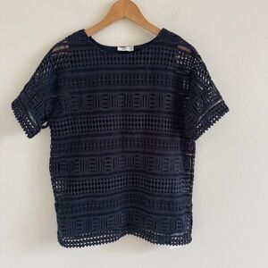 Vince Short Sleeve Cotton navy lace eyelet top XS